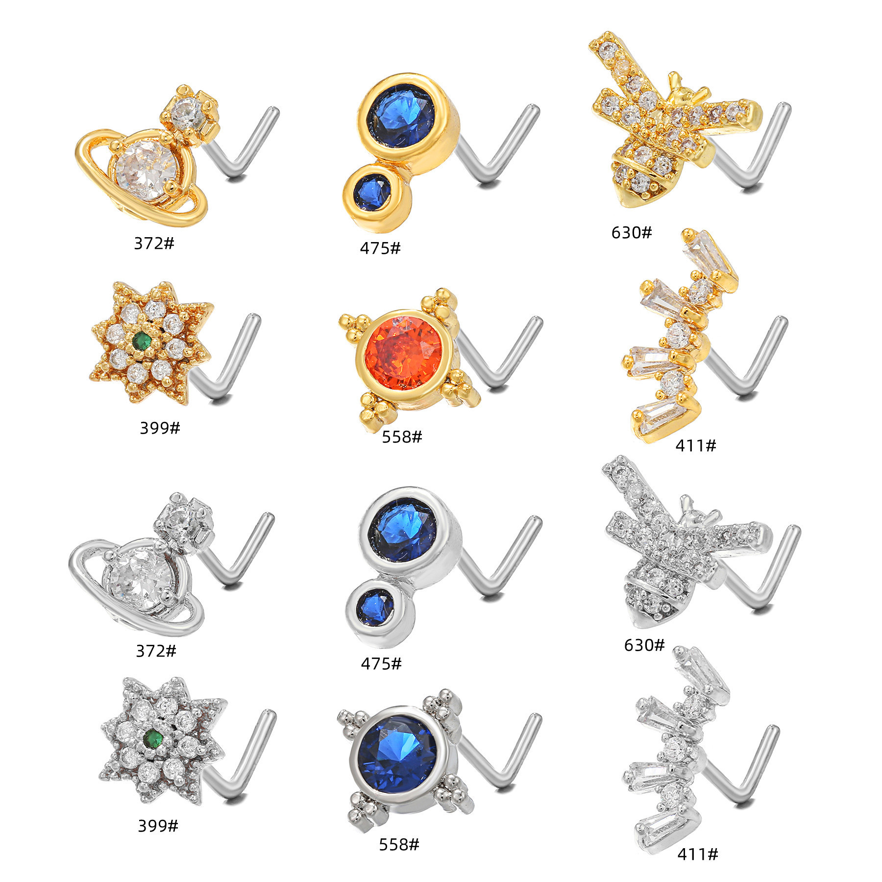 Geometric Zircon Nose Stud In Copper Colour Micro Inlaid Design_voghion.com