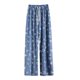 Ice Silk Denim Wide-Leg Pants Summer Silk Women's Printed Thin Casual Pants High Waist Loose High Waist Dumping Pants