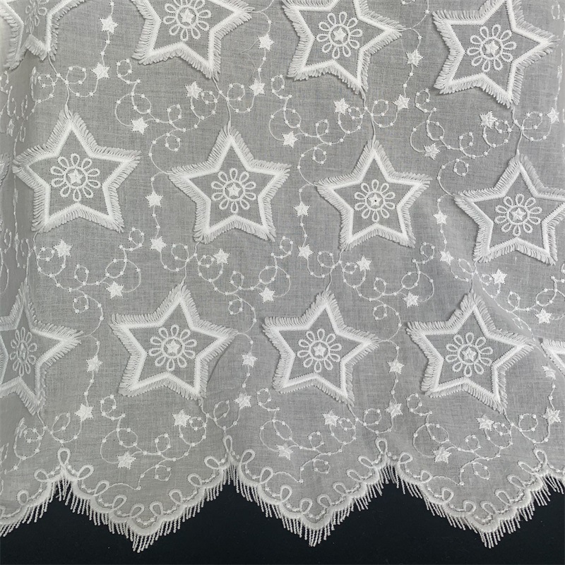 3D Star Embroidered Cotton Lace Fabric for Shirts Dresses Tablecloths with 130cm Width