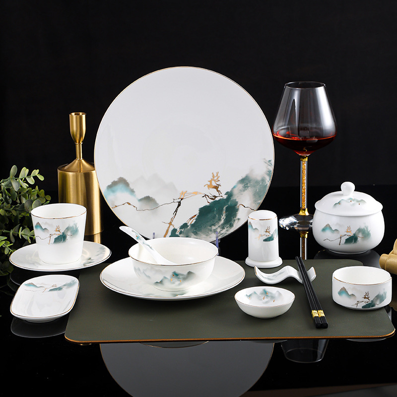 Hotel Tableware Chinese Style Restaurant Phnom Penh Ceramic Dishes Set Hotel Private Club Placement Printing