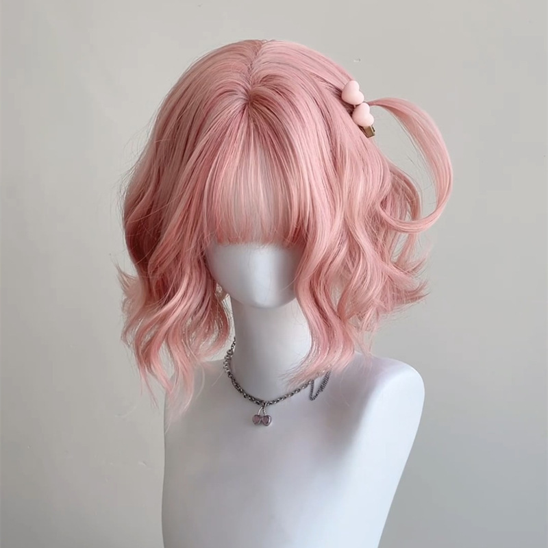 Wig for Women with Short Hair, Summer Thin Pink doll-like Short Curly Hair, Wool Curls, Natural and Playful, Age-reducing, Full Headgear Style Wig for Women with Short Hair, Summer Thin Pink doll-like Short Curly Hair, Wool Curls, Natural and Playful, Age-reducing, Full Headgear Style