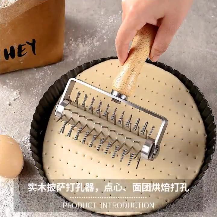 跨境现货烘焙工具不锈钢滚针 披萨饼干烘焙用具 杂木柄披萨打孔器