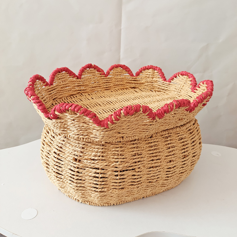 Cesta de almacenamiento de tela de caña con cubierta de tela