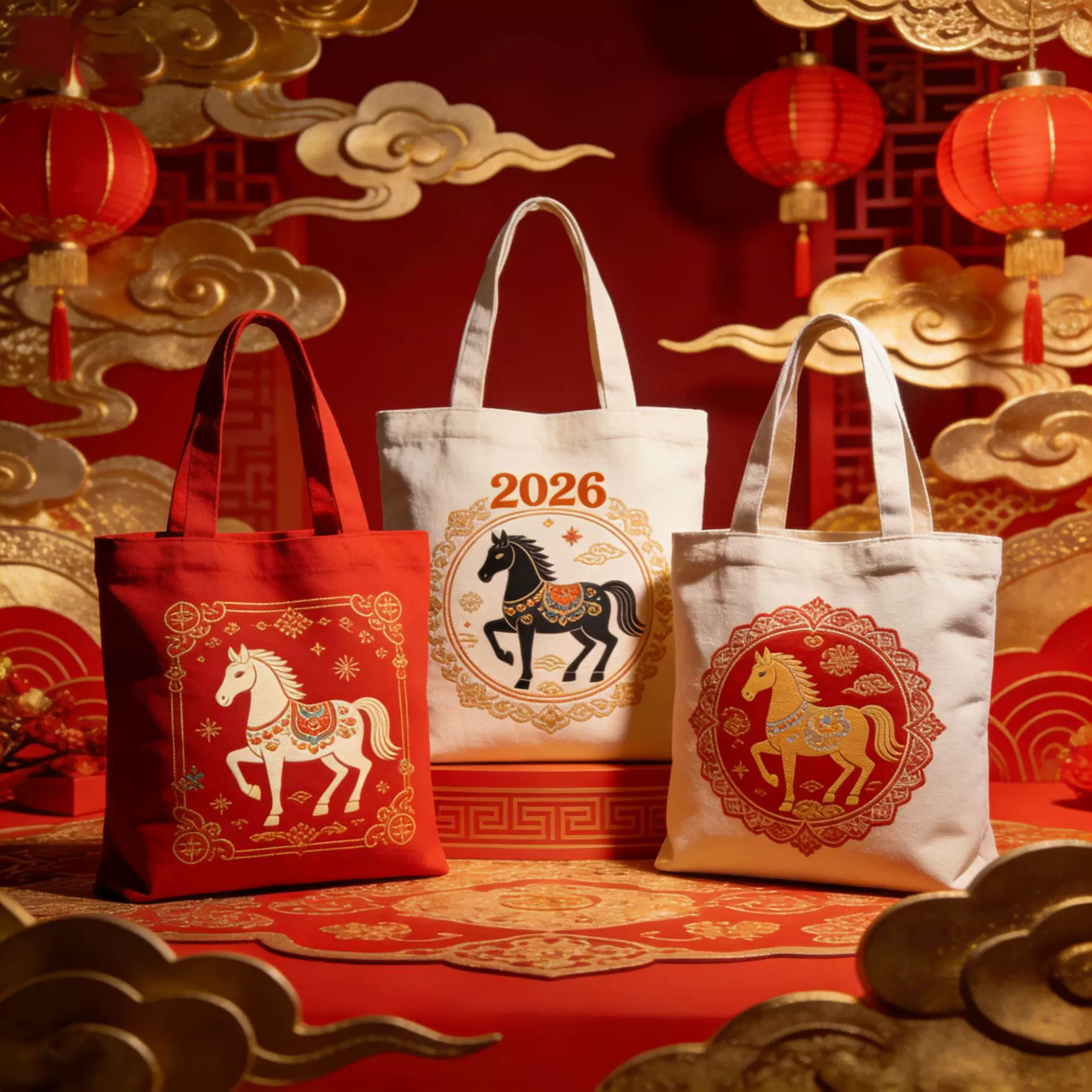 2026年马年帆布袋定制 企业年会礼品袋 可印logo元旦帆布包定制