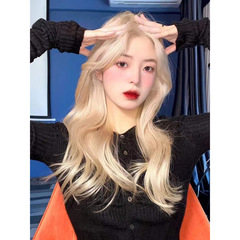 Styling Kit for Women: White and Gold Fake Hair, Long Straight Hair with Side Part and Eyebrow Bangs, Rose Style, Long Wavy Hair, Full Head Suit