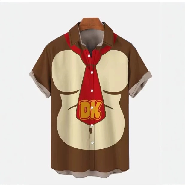 Brown and red tie gorilla cartoon costume short-sleeved loose versatile fashion trendy breathable shirt