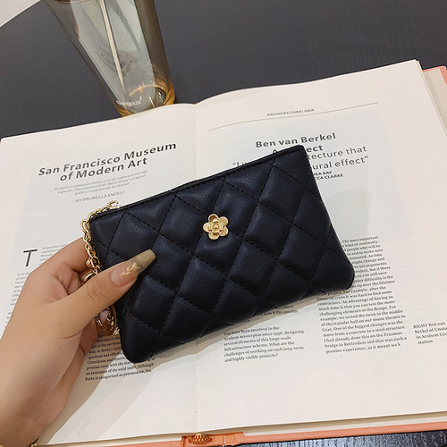 2024 Small Wallet Women's Short Thin New Driving Document Key Bag Card Holder Camellia Diamond Zipper Coin Bag