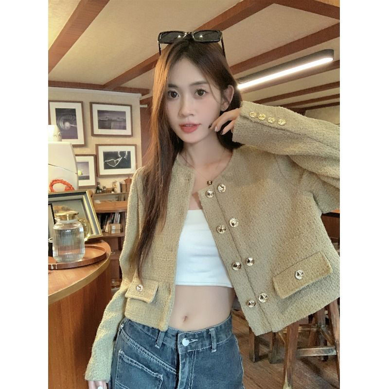 法式小香风短外套杏色圆领小个子百搭时尚韩风休闲小众减龄上衣女|undefined