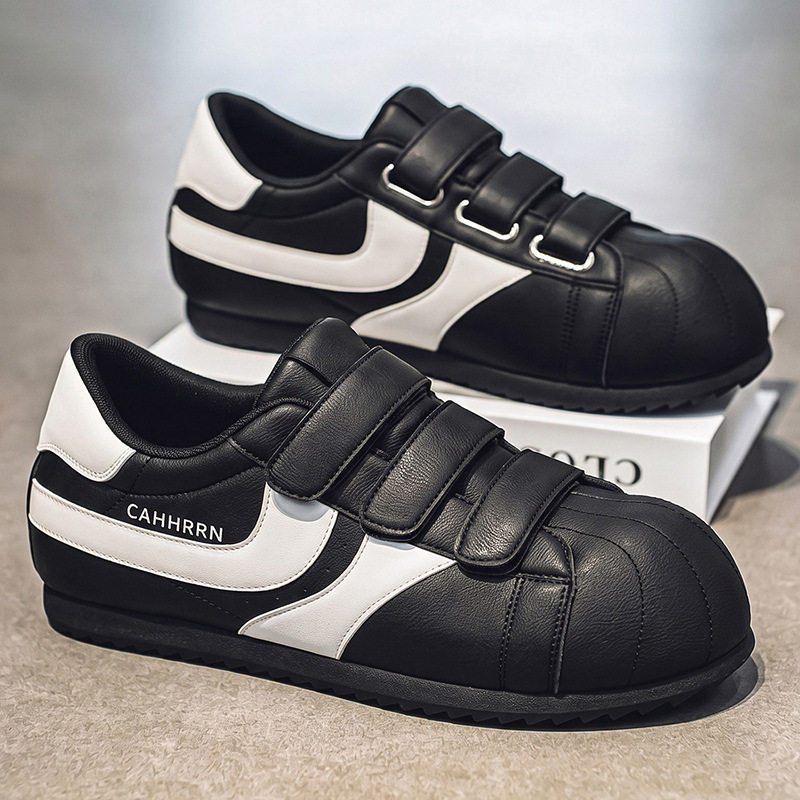 Giày sneaker nam mũi tròn khóa dán kiểu Đức huấn luyện, đế bằng gót thấp 1–3 cm, phối màu trơn — A2862 màu trắng, A2862 màu vàng, A2862 màu đen