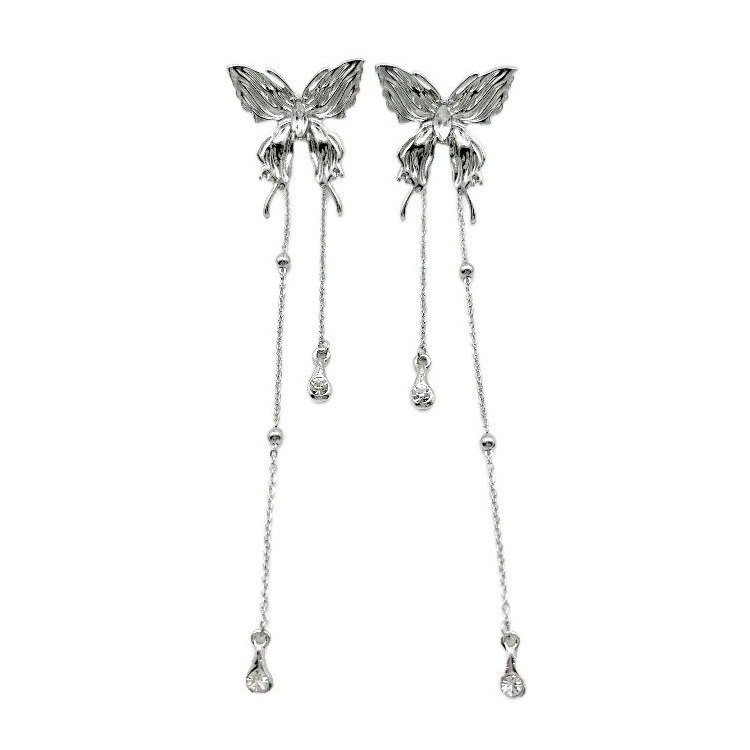 Butterfly Tassel Elf Ear Metal Silver Liquid Butterfly Wings Zircon Bright Diamond Earrings Wholesale Duoduo Shake Shop Same Style