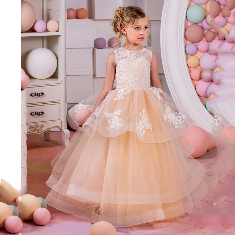 Mother & Kids Princess Dress For Girls Flower Girl Birthday Performance Champagne Color Tutu Skirt【Pre-sale | Ships In 15 Days】_voghion.com