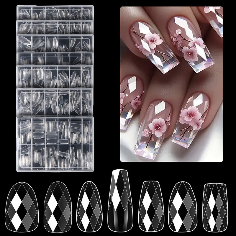 Cross-Border European and American Manicure 3D Rhombus Almond Nails Ballet Nails Wearable Nails Short Shaping Nails Wholesale