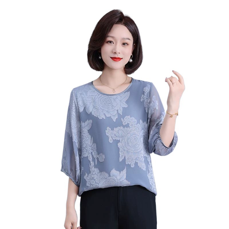 Одежда для мамы, модная ретро-мода, сексуальная, слегка прозрачная, в китайском стиле, свободная жаккардовая рубашка с длинными рукавами, футболка для среднего и пожилого возраста, одежда
