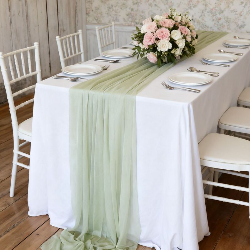 テーブルの旗のカーテンのカーテンの美人の糸のバリの紗の結婚式の誕生日のパーティーの活動は食卓の縮みの布の雪のテーブルクロスを飾ります。|undefined