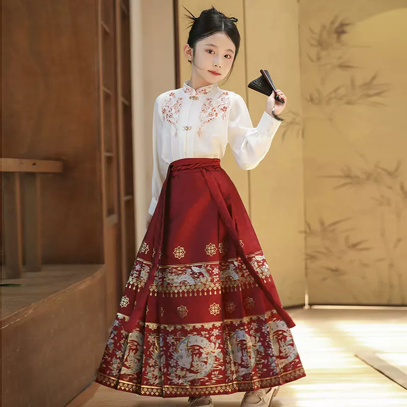 马面裙女童套装2025新款夏季儿童汉服国风织金新中式长袖古风唐装