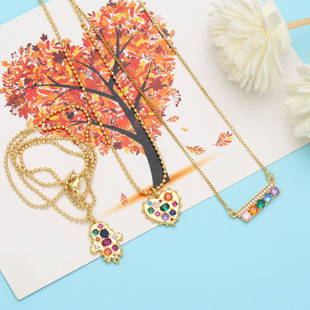 Fashion Geometric Heart Shape Copper Necklace Inlay Zircon Copper Necklaces