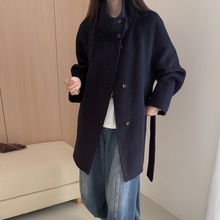 立领腰带双面羊绒大衣女欧美风2025牦牛绒气质羊毛呢外套中长大衣