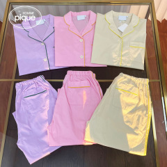 韩国明星同款同质纸感高密梭织棉情侣套装家居服男女可穿贝壳纽扣