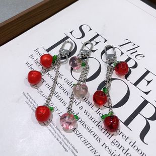 South Korea Dongdaemun with red fruit key chain fashion sweet pink peach all-match bag chain mobile phone chain