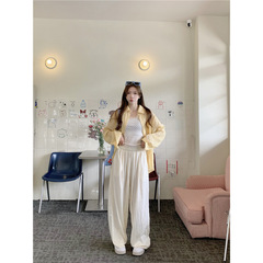 2025早秋甜美系设计软糯防晒衬衫波点背心显瘦微透休闲裤三件套潮