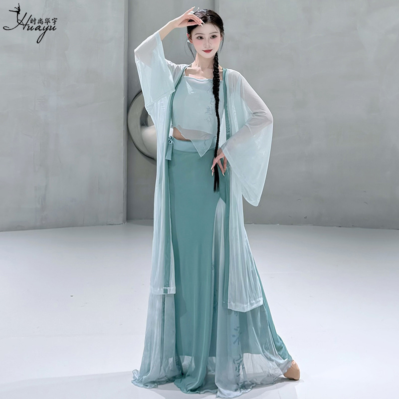 古典的なダンスの服、新しい中国風の妖精のようなエレガントな外側のガーゼの服、中国風のステージ服、女性の練習用パフォーマンス服|undefined