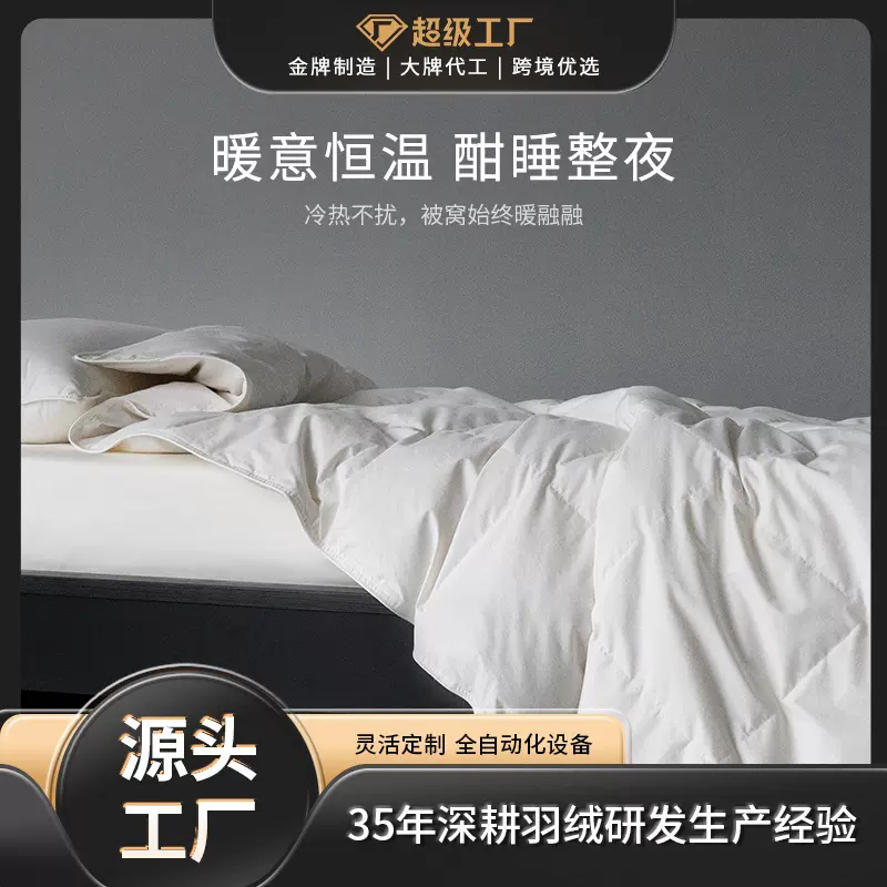 白鸭绒羽绒被出口欧洲60绒超净恒温单双人高档羽绒被芯定制