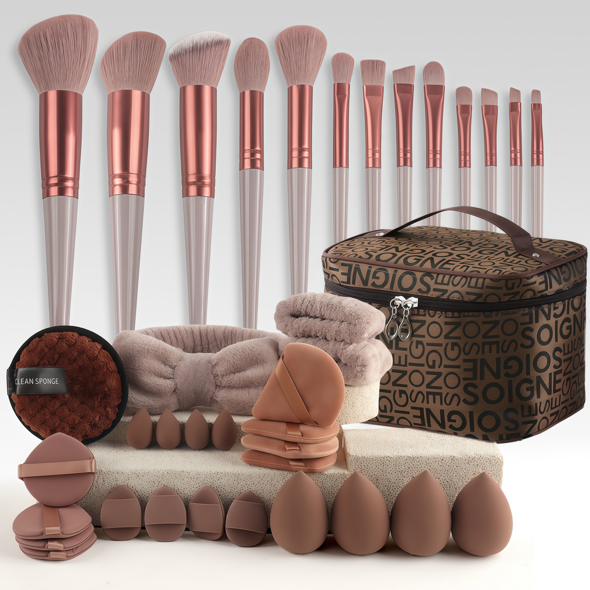 38PC bolsa de cinta de café pincel de maquillaje polvo de maquillaje combinación de herramientas de maquillaje conjunto completo transfronterizo una pieza de alquiler