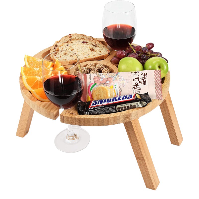 De madera plegable al aire libre portátil al aire libre MESA DE VIAJE plegable mesa de playa bandeja de mesa de vino externa titular de la taza