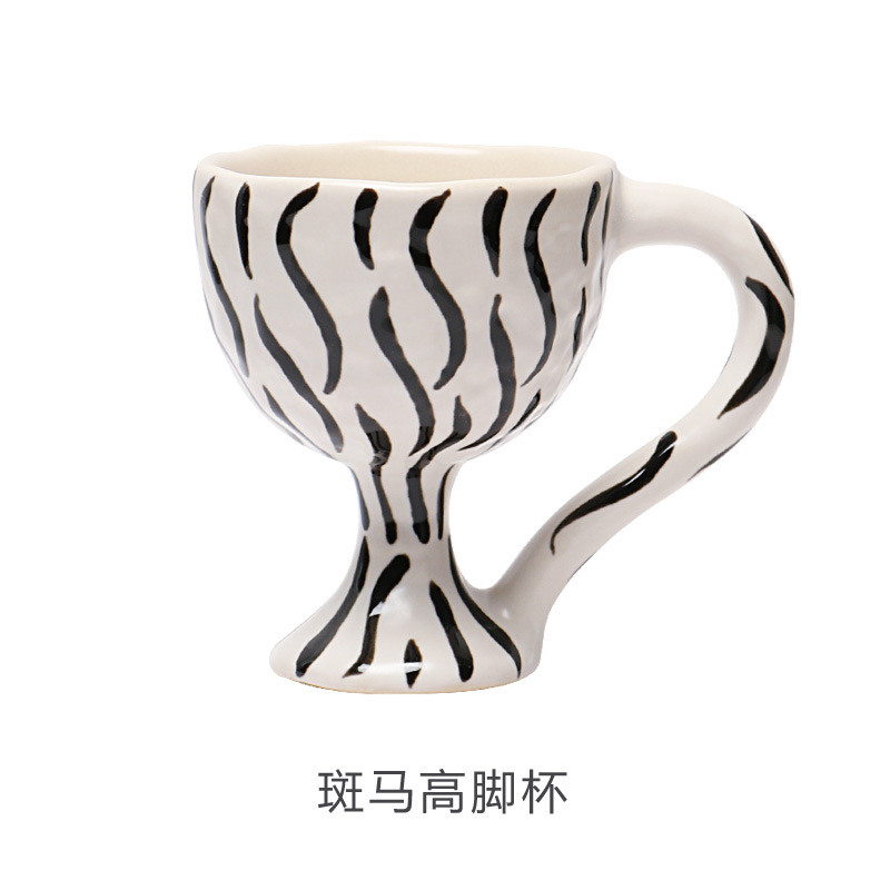 Mano pellizco en forma patrón de cebra cerámica taza café creativo leopardo copa vino champán Copa jugo helado