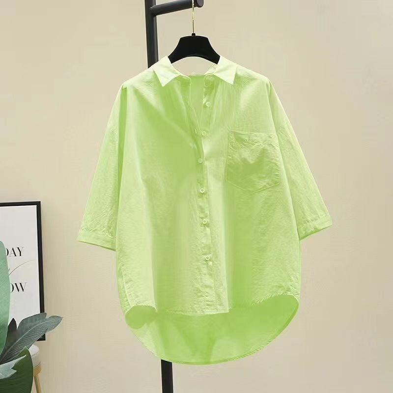 High-Quality Cotton Thin Shirt for Women, Short-Sleeved, New Summer Style, Casual Korean Style, Fashionable Loose Cardigan Shirt, Versatile