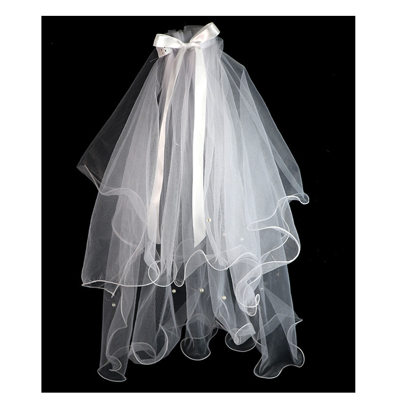 New Trendy Internet Celebrity Glowing Veil Crown Pearl Veil with Lighted Bow for Photo Shoots and Marriage Registration, Wholesale Street Stall Toys