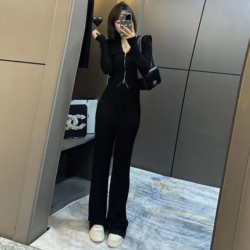 欧货休闲时尚运动服套装女春秋季新款显瘦修身卫衣阔腿裤两件套潮|undefined