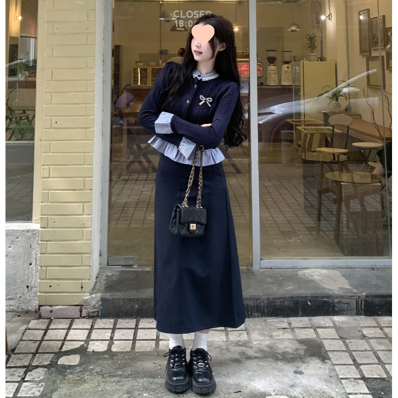 大码女装法式裙子两件套女春季2025新款胖巨显瘦遮肉学院风套装|undefined