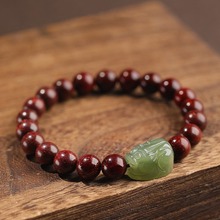 天然和田玉貔貅手串小叶紫檀男女青玉皮丘印度老料金星檀木手链