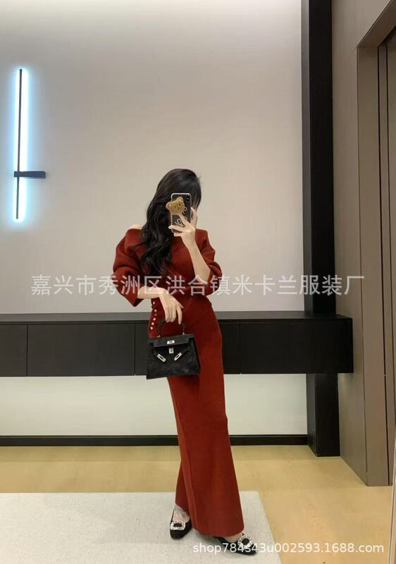高品绵羊绒纯色两件套2025新款时尚百搭气质针织开衫冷淡连衣裙|undefined