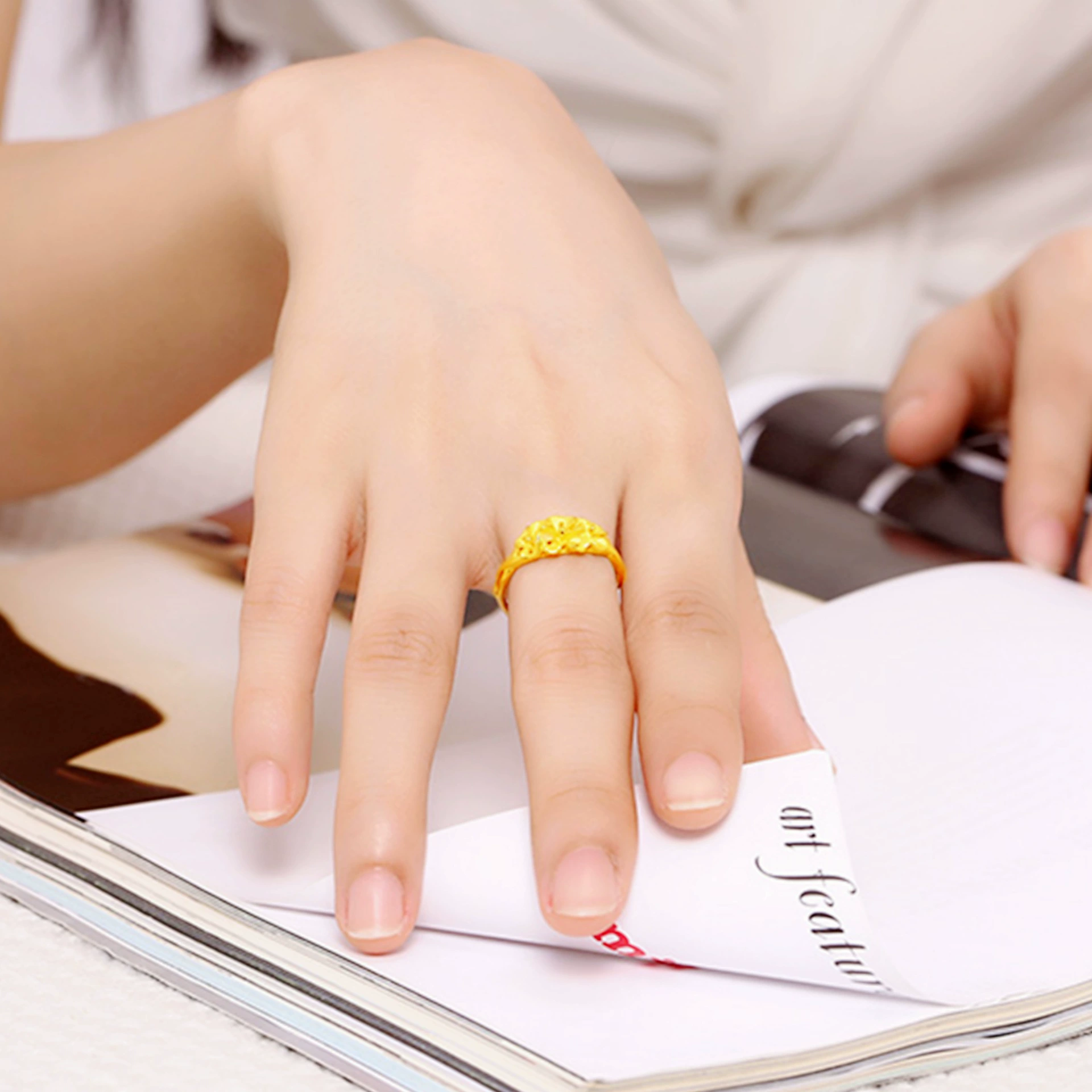 Fashionable elegant brass ring, Korean style, flowered