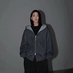 美式潮牌连帽卫衣男女款重磅拼色开衫外套高级感复古休闲情侣上衣