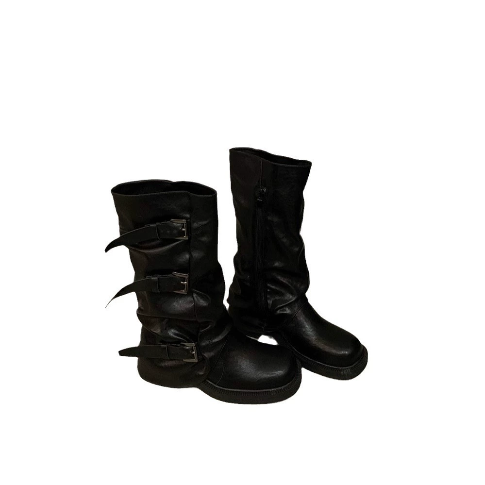 Высокие сапоги (Martens) деним, французский стиль, средняя/высокая голова, пряжка, размеры 35–40