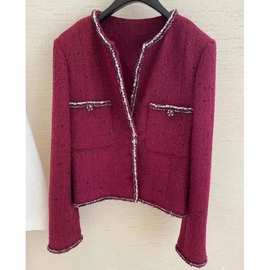 2025 优雅的代名词~22A手工坊酒红色粗花呢小香风外套女短款秋