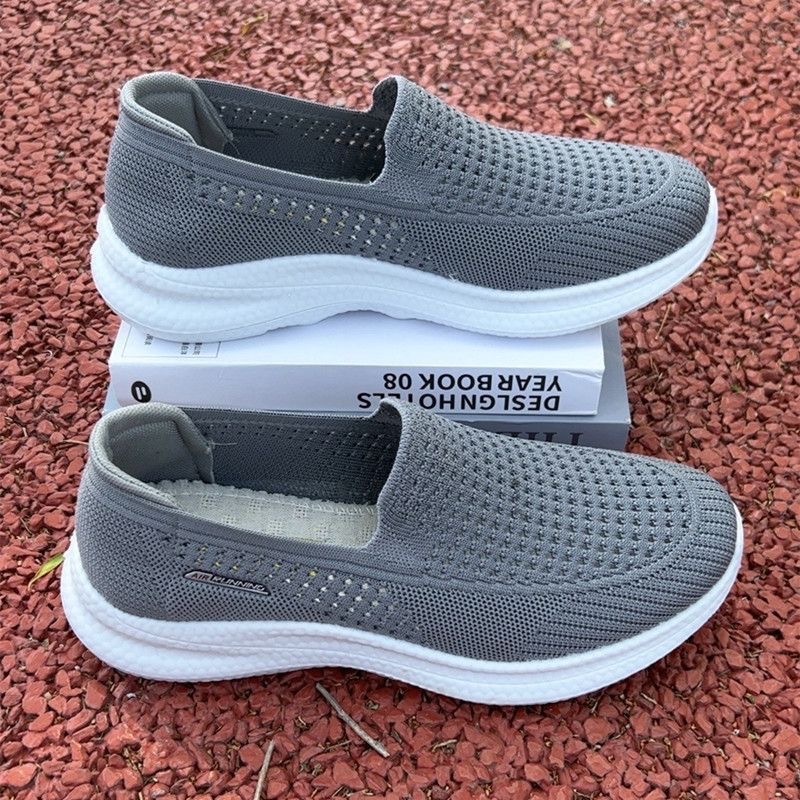 男女同款夏季新款飞织网眼鞋面透气舒适中老年健步鞋休闲运动鞋