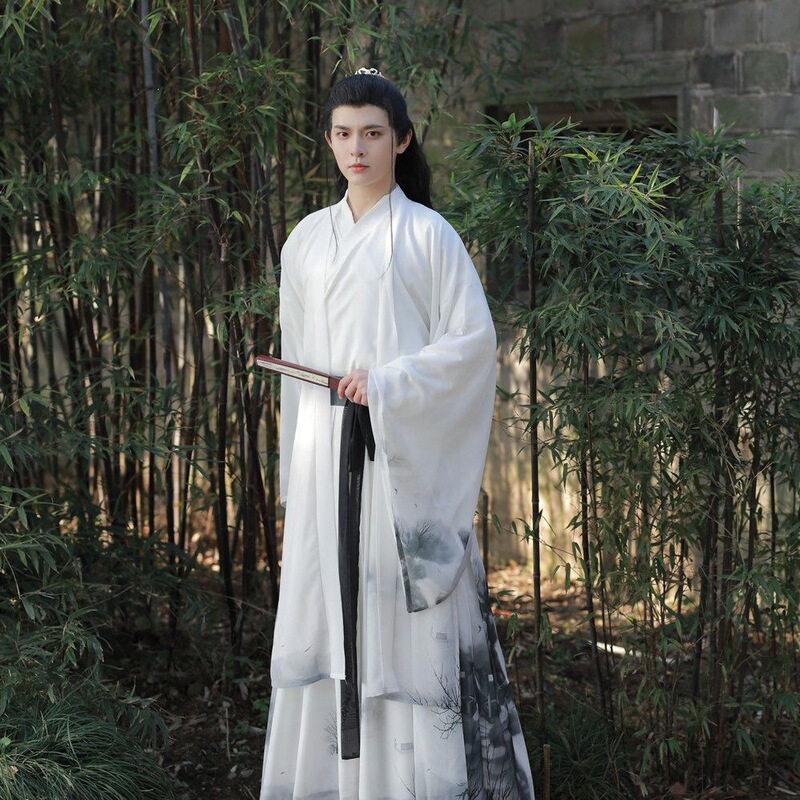 Hanfu Men's Clothing in Wei and Jin Dynasty Style, Ancient Style Printed and Dyed Large-Sleeved Waist Skirt, Fairy-Like Warrior Youth Couple Set Hanfu Men's Clothing in Wei and Jin Dynasty Style, Ancient Style Printed and Dyed Large-Sleeved Waist Skirt, Fairy-Like Warrior Youth Couple Set