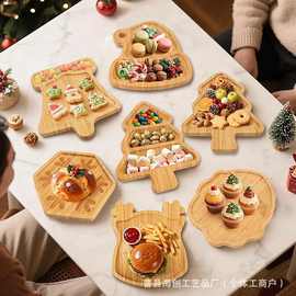 跨境木质圣诞节餐盘多款可定圣诞节装饰托盘水果零食糖果盘甜品盘