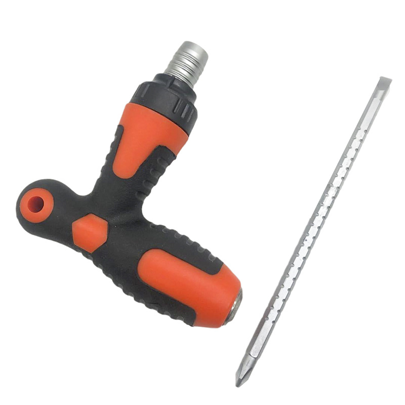 Muleta tipo T-tipo trinquete telescópico destornillador de doble propósito de dos colores mango de masaje ciruela herramienta de reparación de palabras