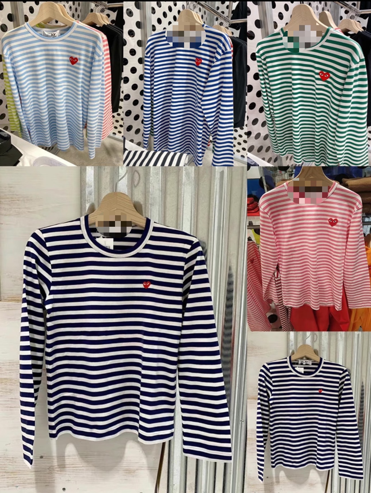 25春秋トレンドブランド刺繍ハート柄ストライプTシャツレディース純綿長袖ハート柄インナーシャツカップルTシャツ男女兼用