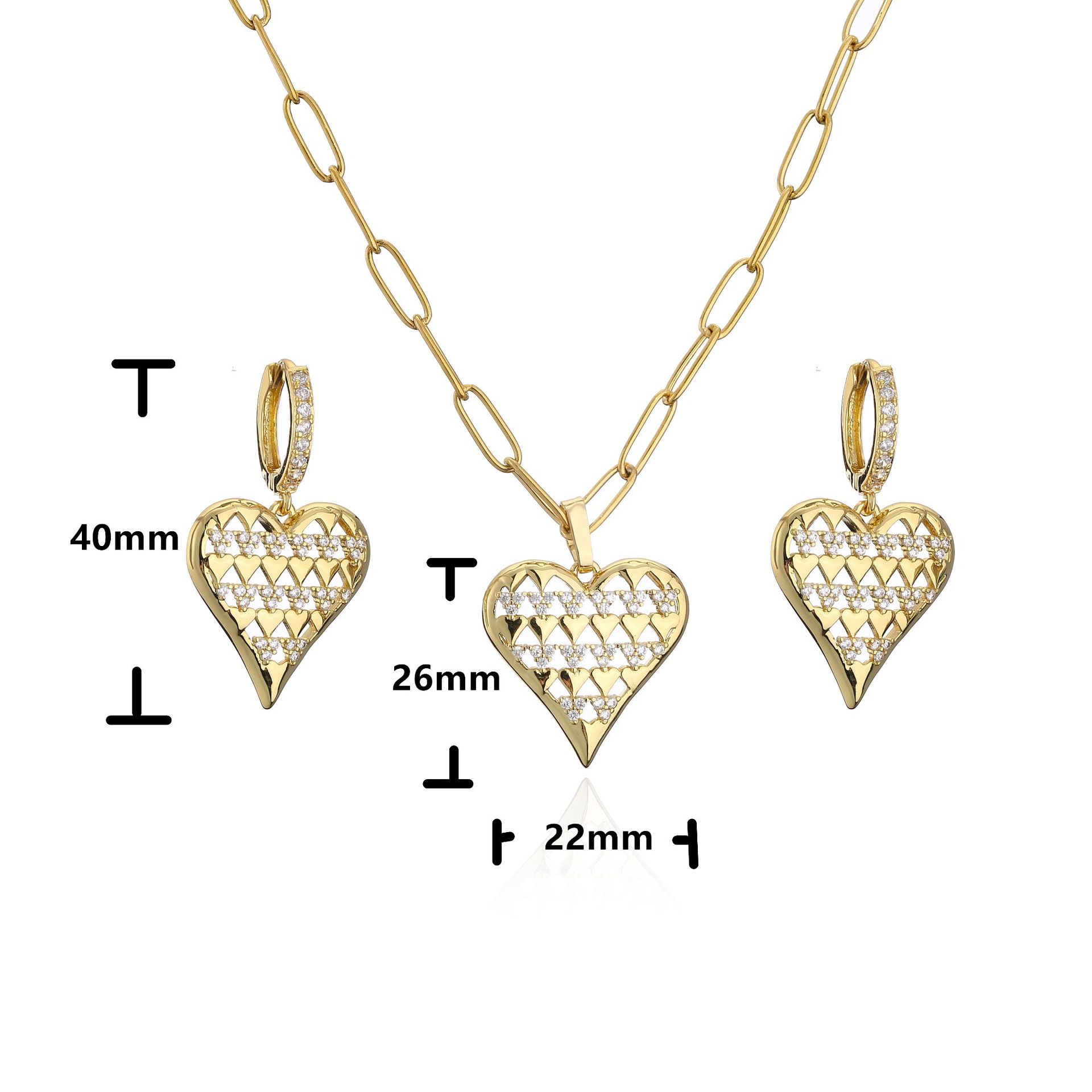 Micro Inlaid Zircon Hollow Heart Shaped Necklace Earrings Set Ornament display picture 7