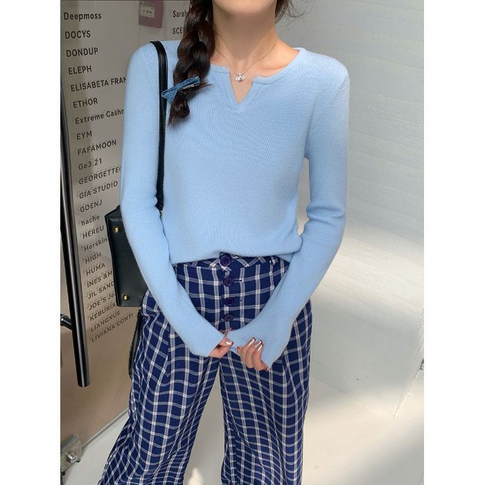 法式打底衫女秋冬时尚洋气高级感配大衣的小香风内搭毛衣低领上衣|undefined