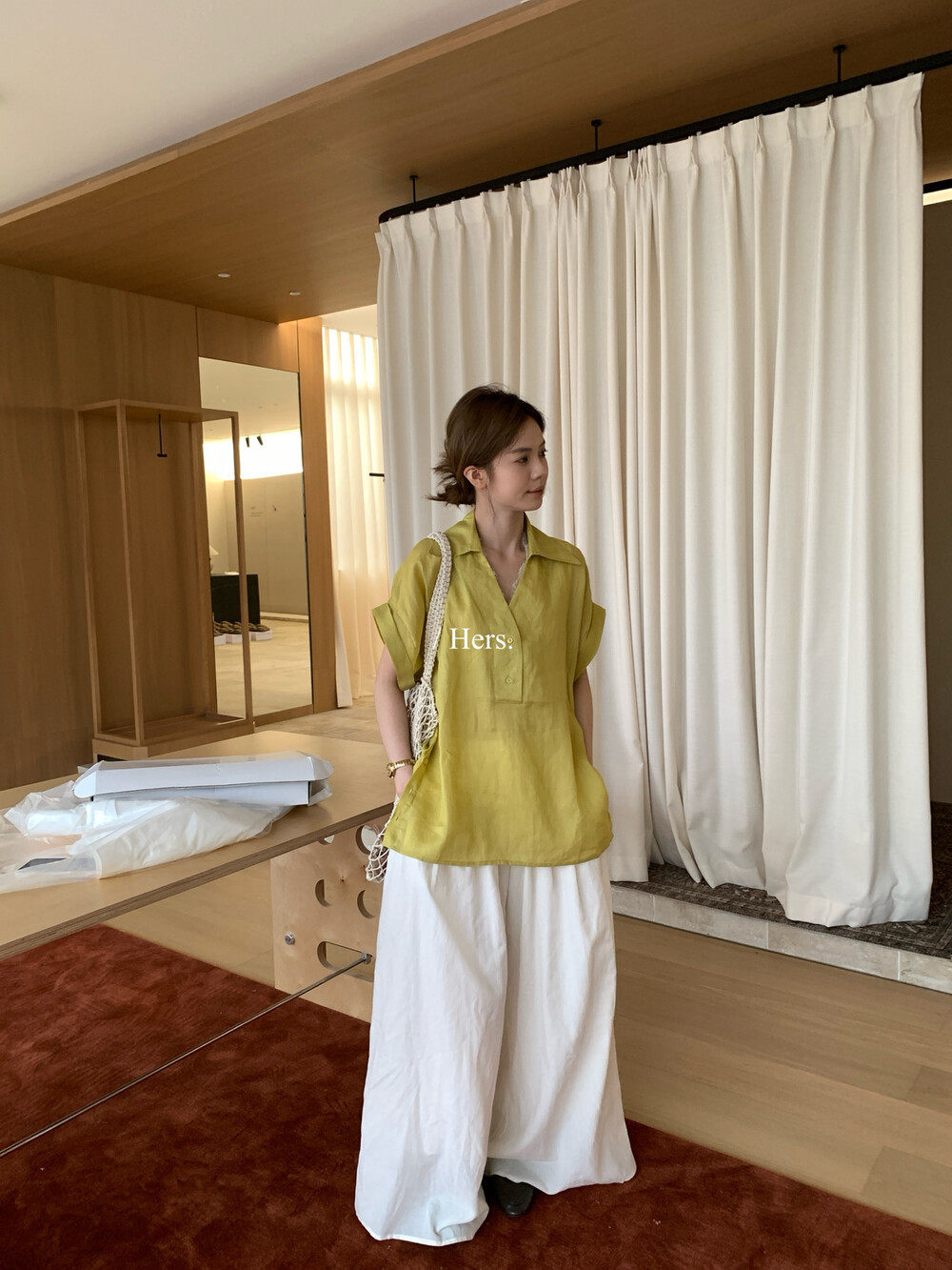 Áo sơ mi nữ linen tay ngắn cổ V phong cách Pháp — nghệ, màu hồng, màu trắng, màu mơ chi tiết 5