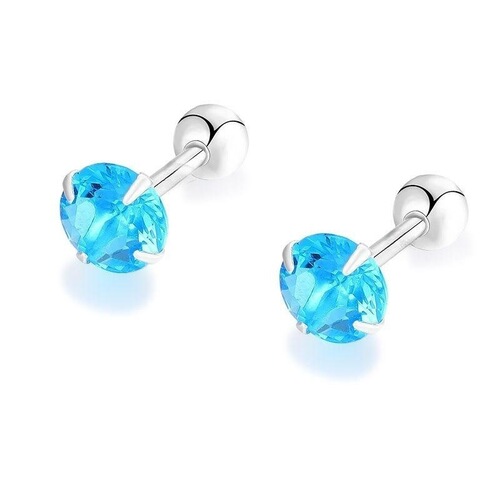 Blue Zircon Earrings with 925 Silver, Light Luxury, High-End, Colorful, Everyday Match, Instagram Pink, Sparkling Diamond, Flashy, Spiral Inside
