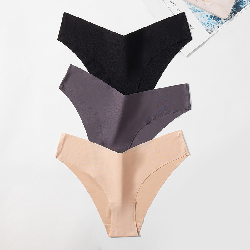 Cross-border Ice Silk seamless underwear women's fashion V-cut briefs pearlescent breathable fabric women's 2XL pants hot sale