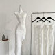 Three-dimensional flower dress design white waist split strap dress